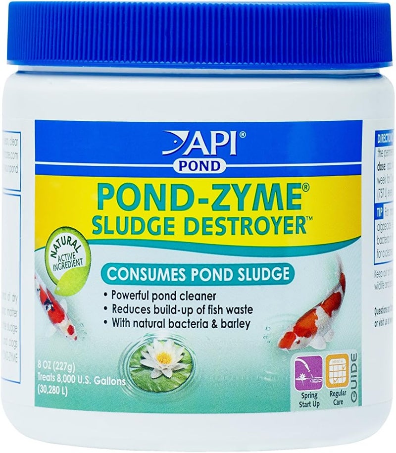 API POND-ZYME SLUDGE DESTROYER Pond Water Cleaner with Barley - 8 Ounce Container - Image 1